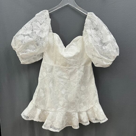 NWT Sage & Paige Mini Dress Womens XL White Lace Clarissa Puff Sleeves Babydoll - Picture 3 of 16